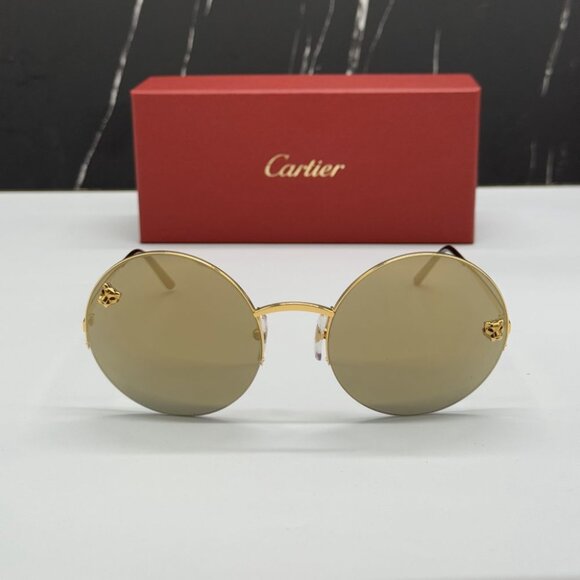 NEW CARTIER SUNGLASSES, ROUND GOLD WOMEN SUNGLASSES CARTIER CT0022S 002 - Picture 3 of 14